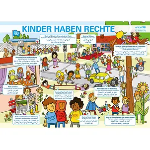 Plakat: Wimmelbild zum Thema "Kinder haben Rechte"