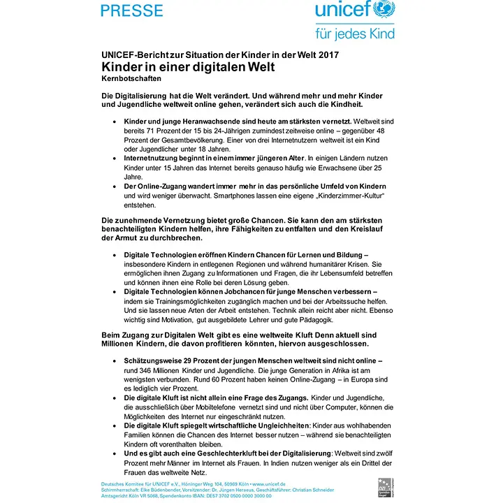 Cover: Kinder in der digitalen Welt - Kernbotschaften Kinder in der digitalen Welt - Kernbotschaften