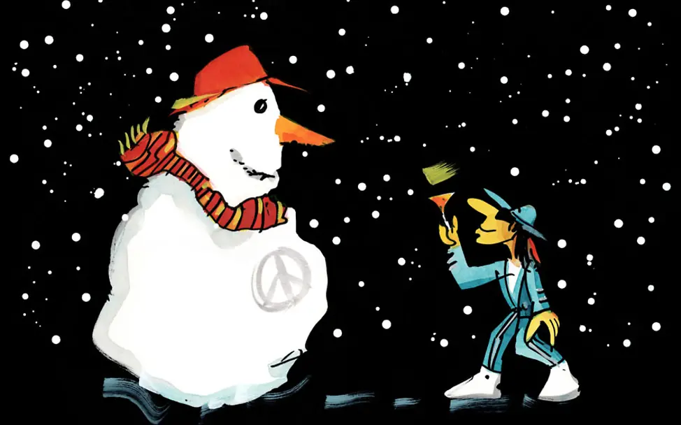 „Die Nachtigall und der Schnee-Män“ | © Udo Lindenberg Die neue UNICEF-Grußkarte von Udo Lindenberg: „Die Nachtigall und der Schnee-Män“