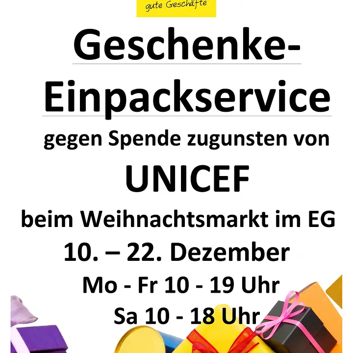 Hinweisschild Geschenke-EinpackserviceUNICEF A4