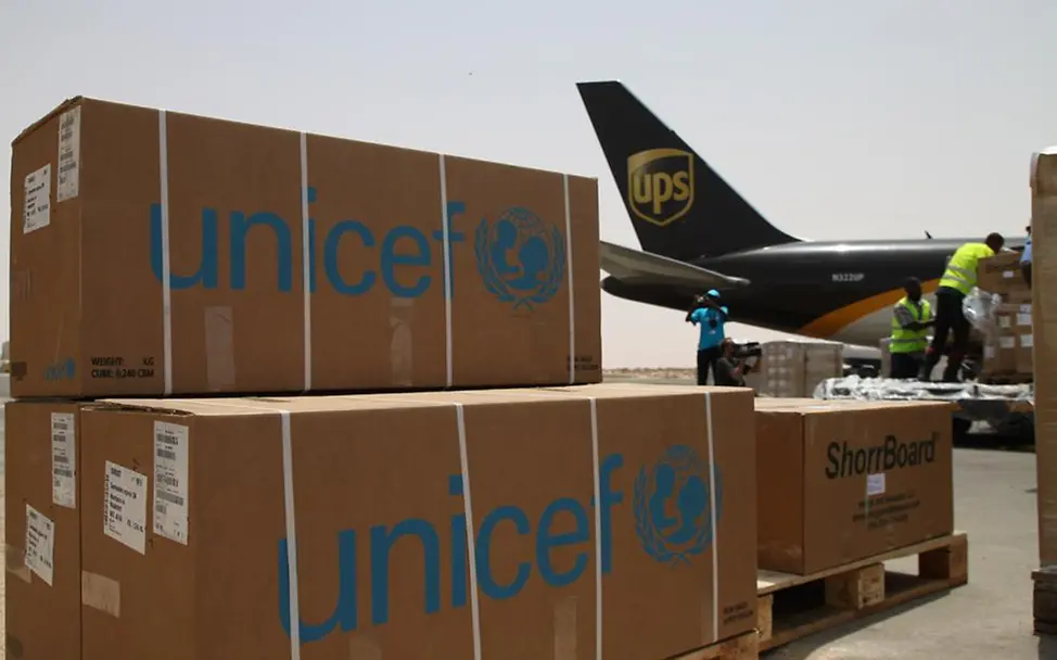 UNICEF-Hilfslieferungen für den UPS-Hilfsflug Sahel Hilfslieferung UNICEF Hunger
