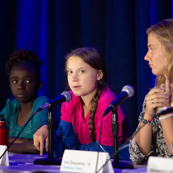 Greta im  UNICEF-Hauptgebäude in New York