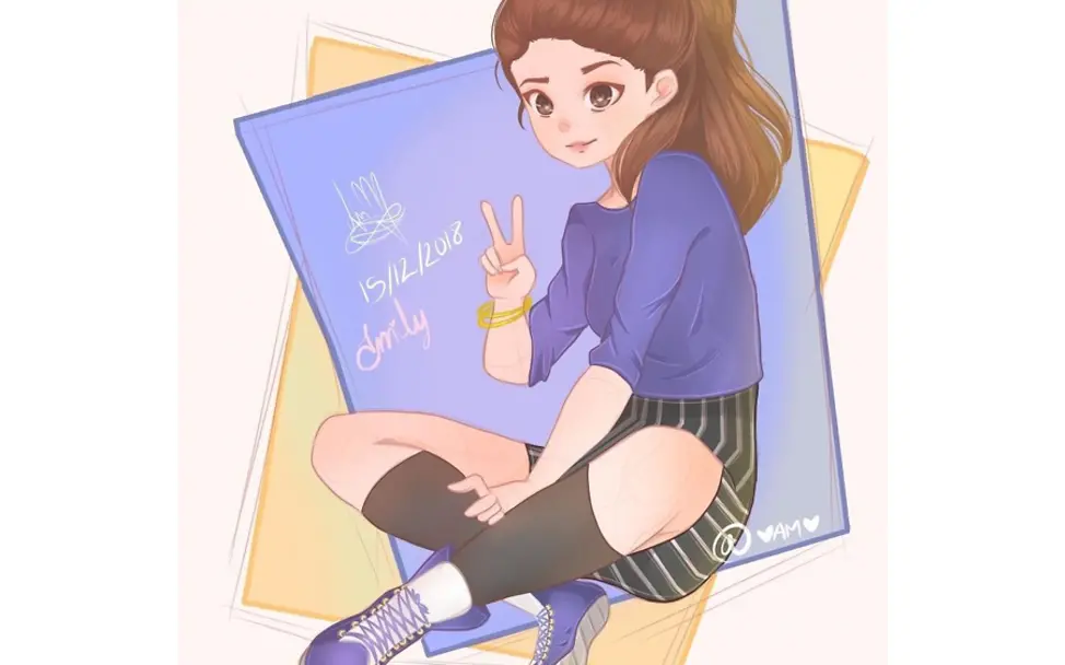 Zeichnung von Ariadna: Mädchen zeigt das Peace-Zeichen.