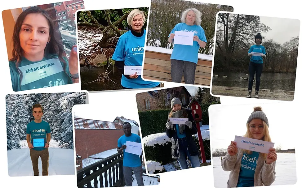 Die AG-Mitglieder halten Schilder mit dem Hashtag #eiskalterwischt Collage aus Bildern der AG-Mitglieder zur Aktion #eiskalterwischt