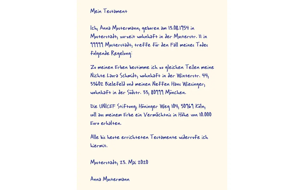 Mustertestament Mustertestament