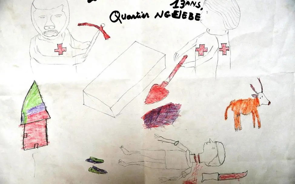 Zeichnungen von Felicia zeigen die Gewalt in ihrer Heimat. © UNICEF/PFPG2013P-0444/ Laurent Duvillier