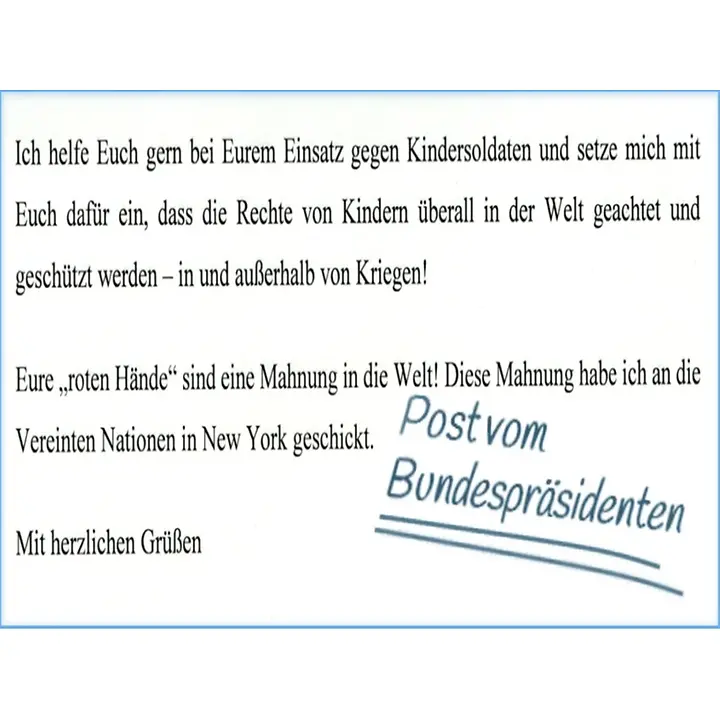 Brief des Bundespräsidenten zur Red Hand Day Aktion in Göttingen | © UNICEF Göttingen 2023-red-hand-antwort-steinmeier