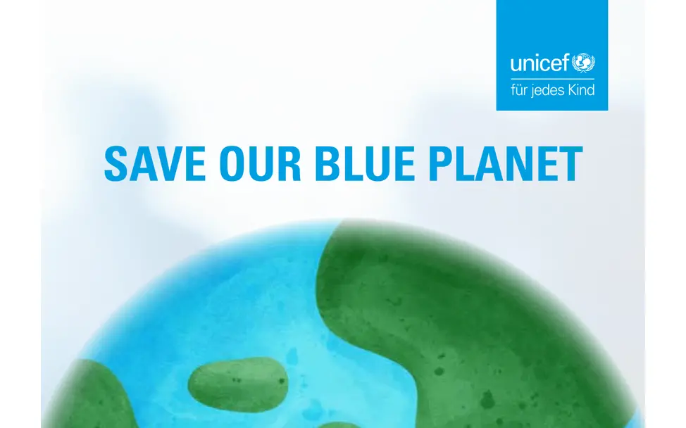"Save Our Blue Planet!" is written above a drawing of the Earth "Save Our Blue Planet!" is written above a drawing of the Earth