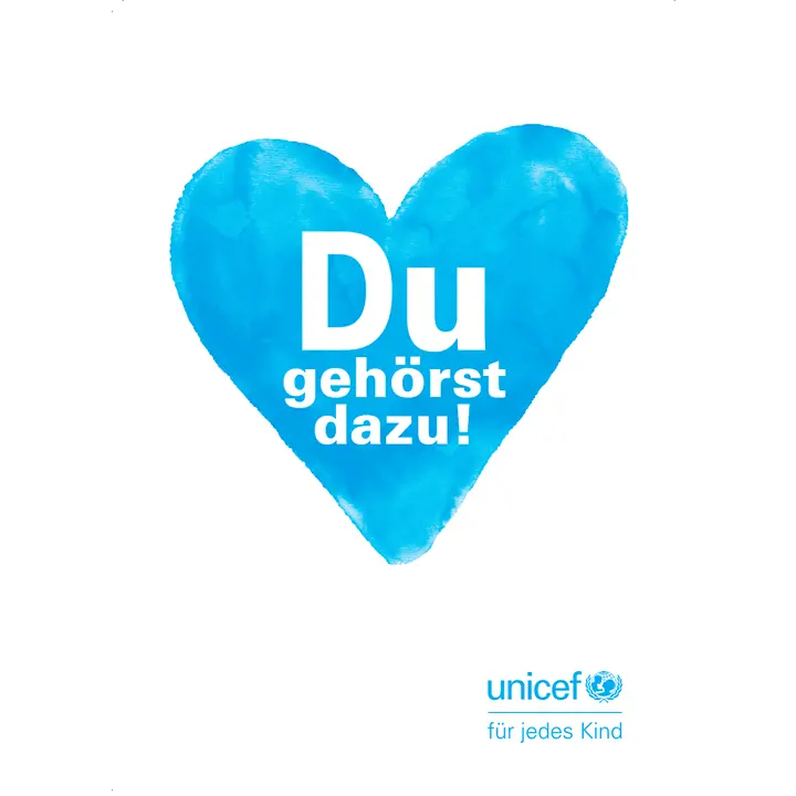 Postkarte "Save Our Blue Planet" | ©UNICEF Postkarte, Herzmotive mit dem Slogan "Du gehörst dazu!"