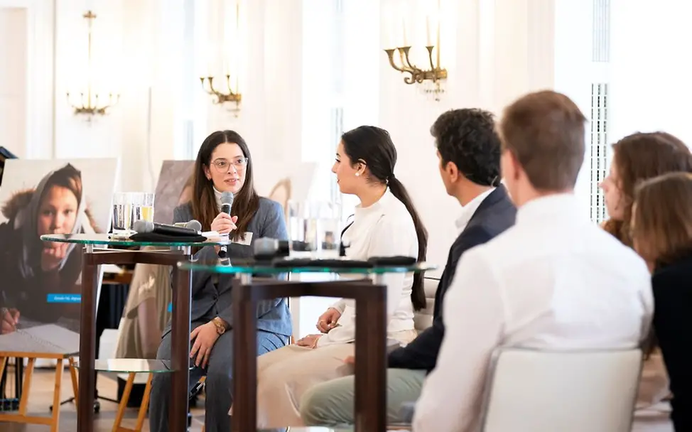 Gespräch mit Sham Ghazi |© Bundesregierung/Steffen Kugler Gespräch mit Sham Ghazi