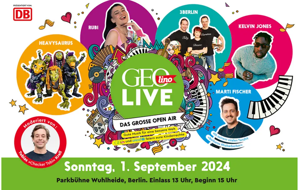GEOlino Live-Festival Kinderrechte leben: Collage mit Infos zum GEOlino Live-Festival