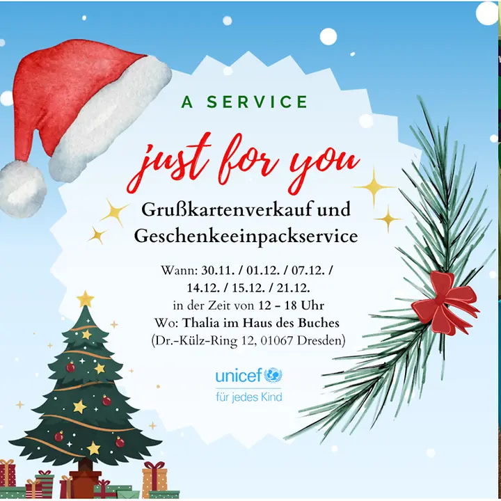 A service just for you - UNICEF Grußkartenverkauf und Geschenkeeinpackservice im Haus des Buches A service just for you - UNICEF Grußkartenverkauf und Geschenkeeinpackservice im Haus des Buches