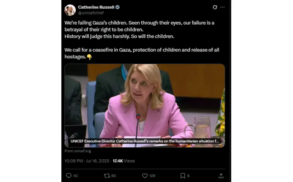 UNICEF-Exekutivdirektorin zur Lage der Kinder in Gaza