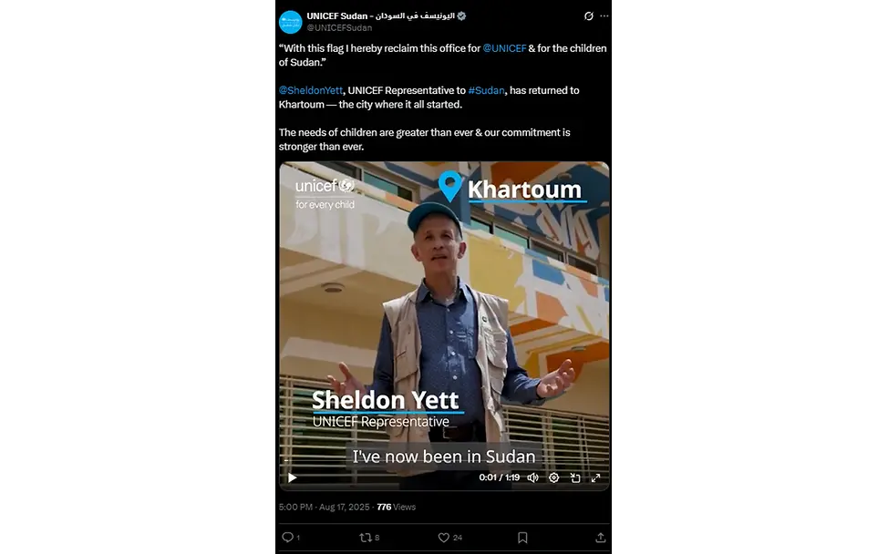 Post auf X UNICEF Sudan