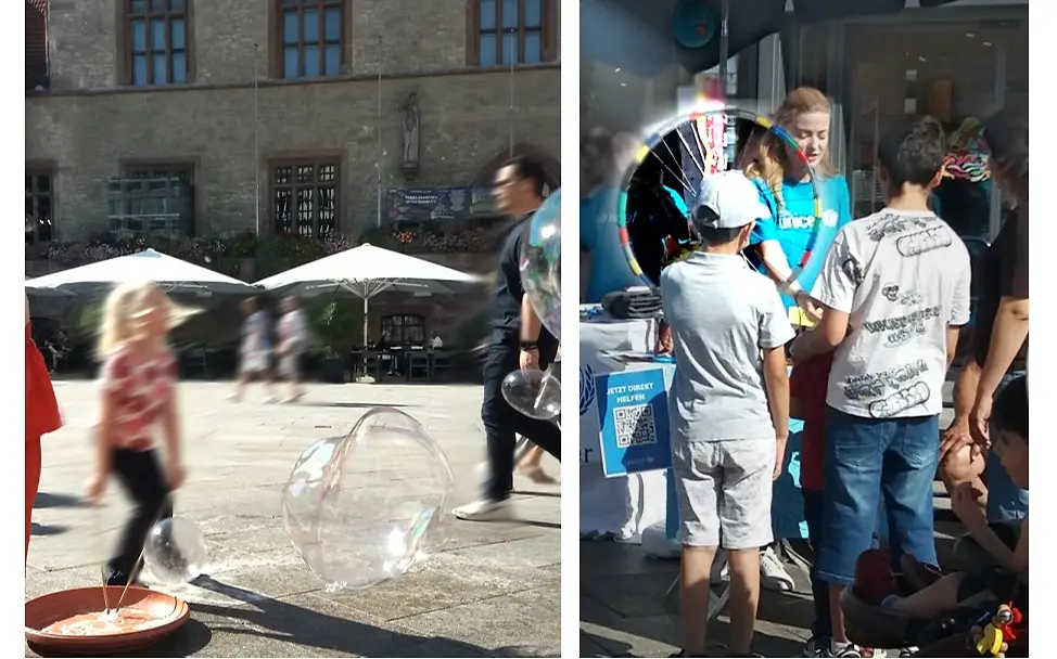 Seifenblasen und unser Glücksrad | © UNICEF Göttingen Seifenblasen und unser Glücksrad