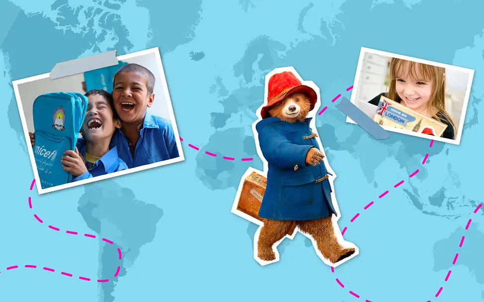 Geschenkideen für den guten Zweck: Bildcollage mit Paddington dem Bär. 