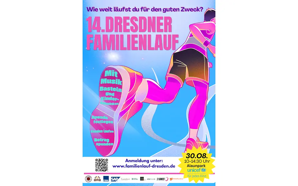 14. Dresdner Familienlauf am 30. August 2026 im Alaunpark 10:00-14:30 Uhr 14. Dresdner Familienlauf am 30. August 2026 im Alaunpark 10-14:30 Uhr