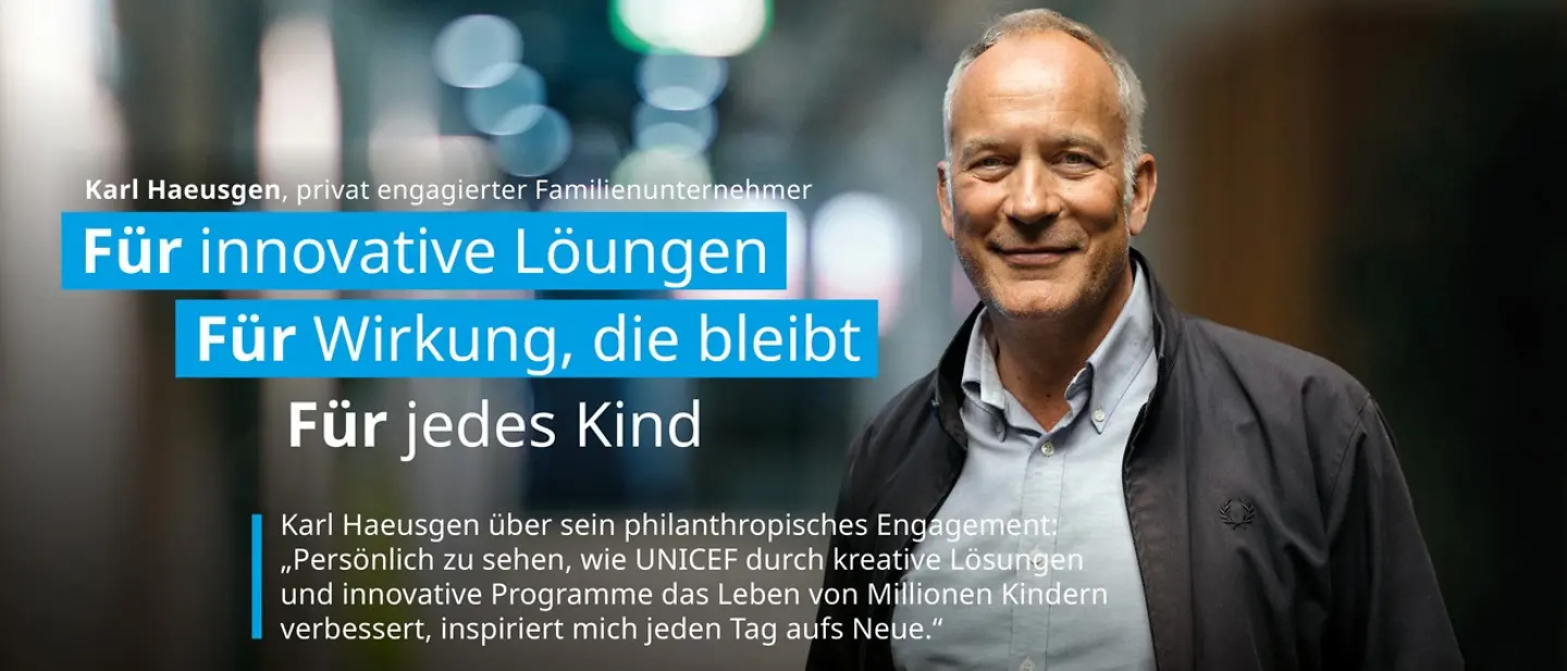 Bild von Karl Haeusgen mit Aufschrift: Für innovative Lösungen. Für Wirkung, die bleibt.