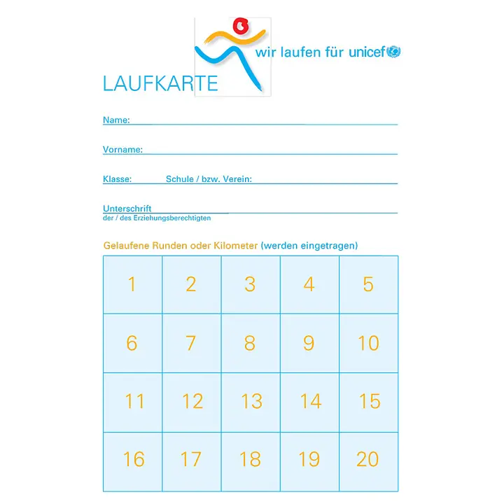Laufkarte Laufen für UNICEF