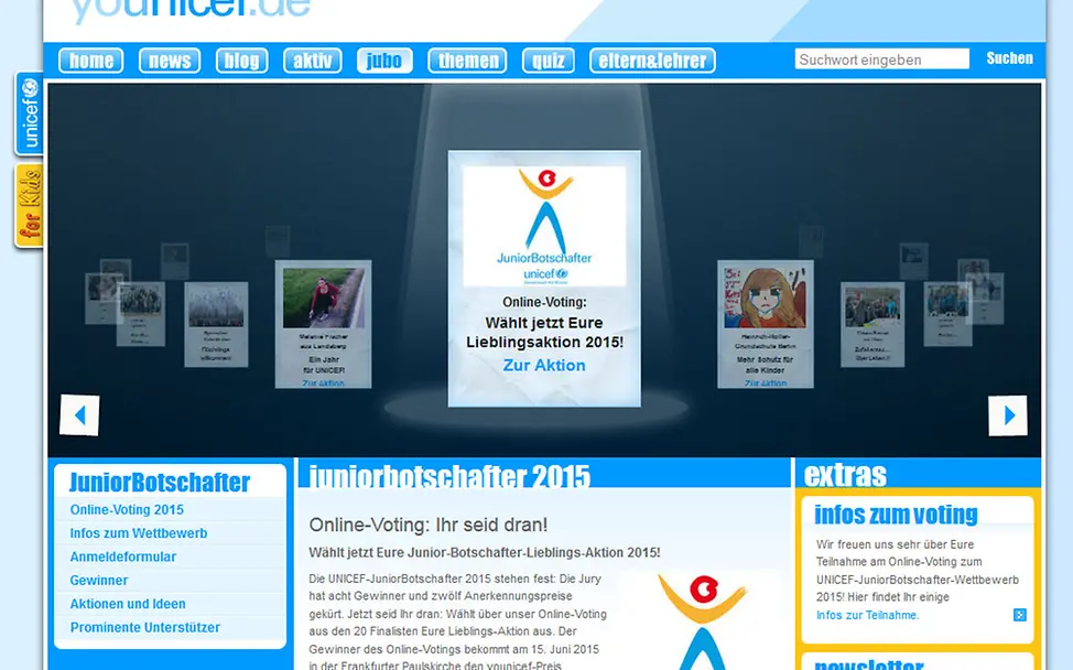 Das Online-Voting zum UNICEF-JuniorBotschafter-Wettbewerb 2015. | © www.juniorbotschafter.de Das Online-Voting zum UNICEF-JuniorBotschafter-Wettbewerb 2015.
