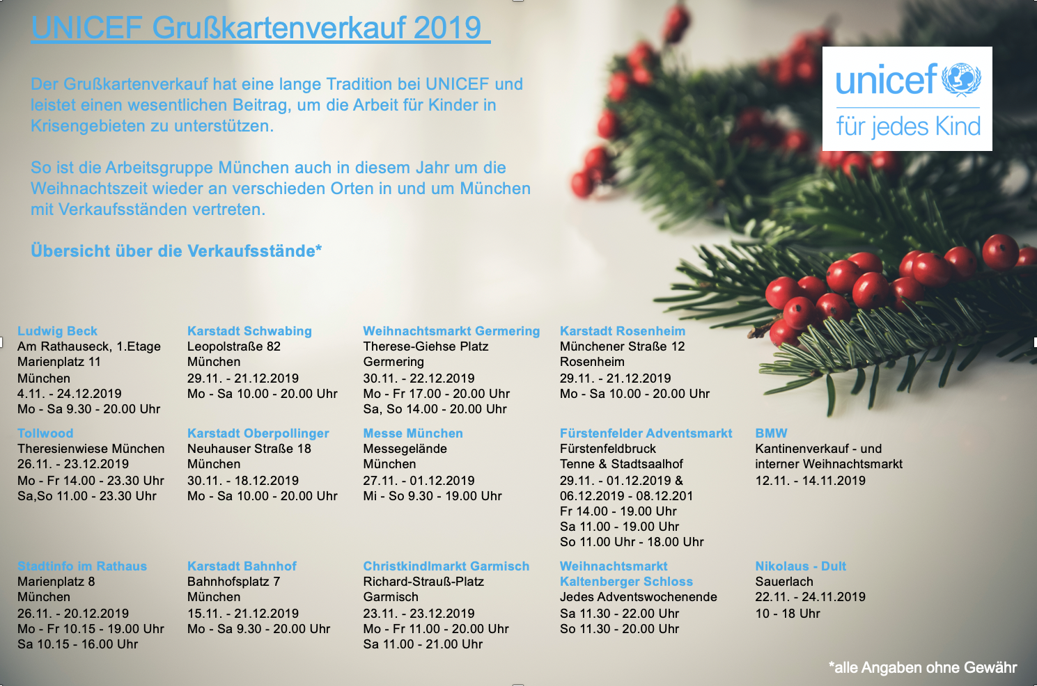 Übersicht Grußkartenverkauf Weihnachten 2019 Übersicht Grußkartenverkauf Weihnachten 2019
