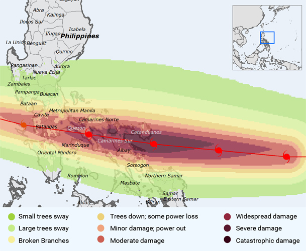 Philippinen: Taifun Kammuri, Karte möglicher Folgen des Wirbelsturms