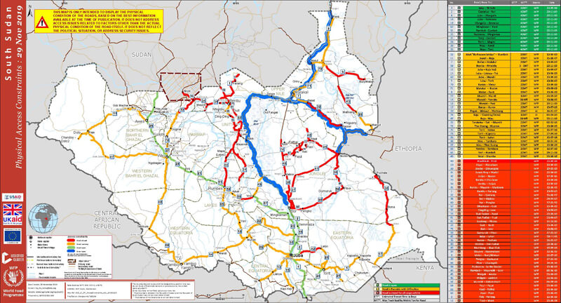 Südsudan: Eine Karte zeigt die passierbaren Straßen
