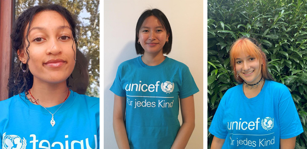 Aike, Anh-Thu und Marisol aus dem UNICEF-JuniorBeirat. | © UNICEF/privat Aike, Anh-Thu und Marisol aus dem UNICEF-JuniorBeirat.