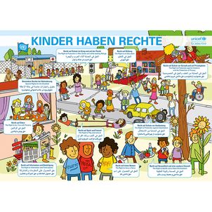 Plakat: Wimmelbild zum Thema "Kinder haben Rechte"