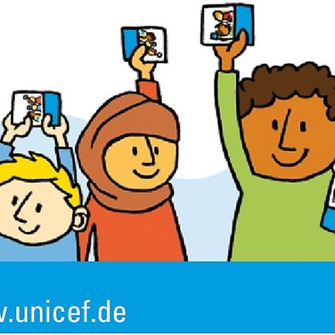 Cartoonbild_Kinder halten UN-Kinderrechtskonventionen in den Händen
