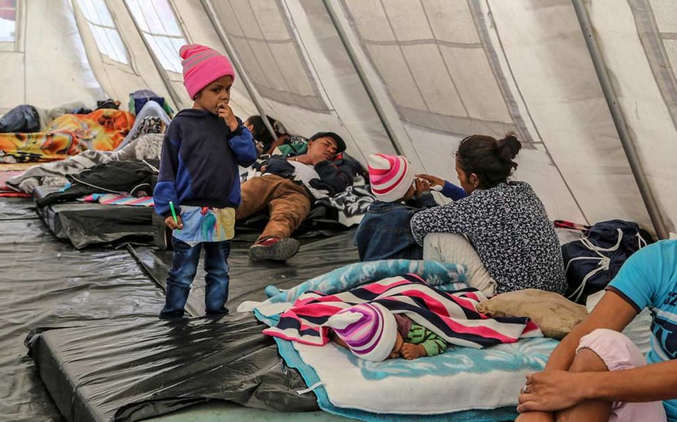 Venezuela Flüchtlingshilfe: Blick in eins der von UNICEF aufgestellten Zelte in Ecuador. 