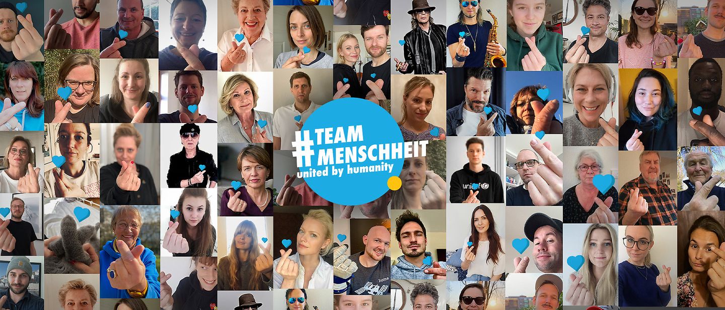 #TeamMenschheit: Gemeinsam gegen das Coronavirus. Collage von Menschen