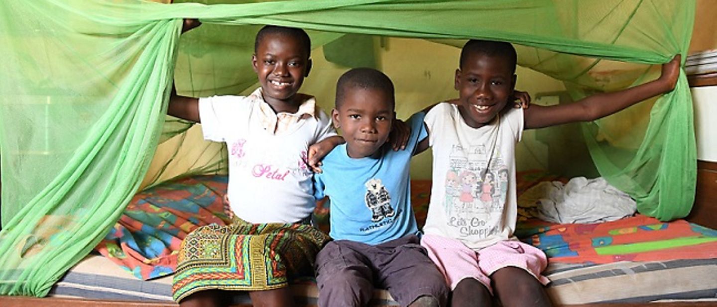 Diese Kinder schützen sich mit einem Netz vor Malaria