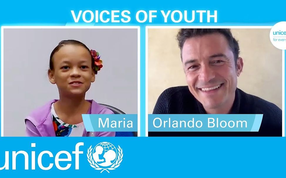 Maria im Interview mit UNICEF-Botschafter Orlando Bloom.
