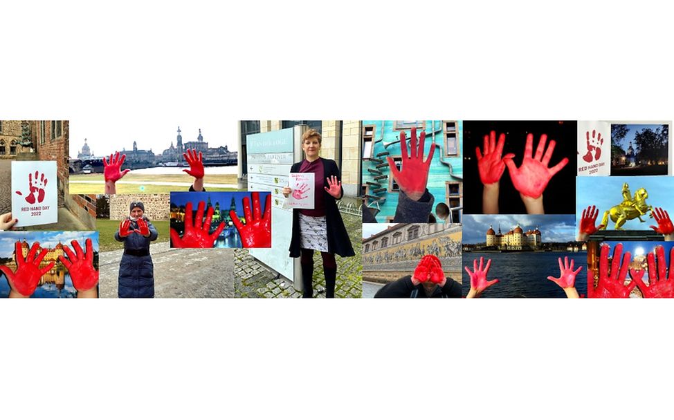 RED HAND DAY am 12.02.2022 - Aktion in Dresden