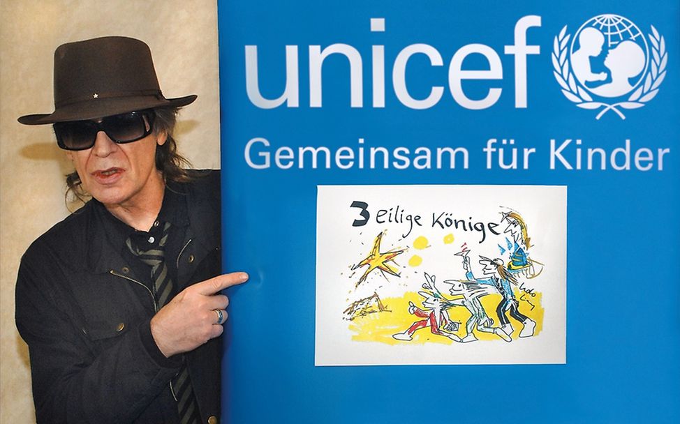 Udo Lindenberg mit der neuen UNICEF-Weihnachtskarte.