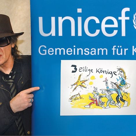 Udo Lindenberg mit der neuen UNICEF-Weihnachtskarte.