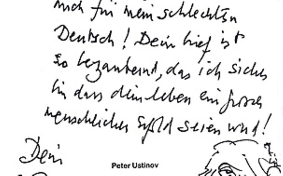 Sir Peter Ustinov schreibt an Fritzi aus Deutschland.