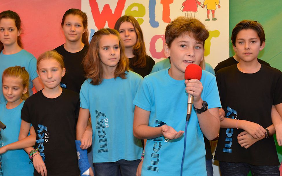 Weltkindertag: Die Band Lucky Kids beim Empfang des Oberbürgermeisters.