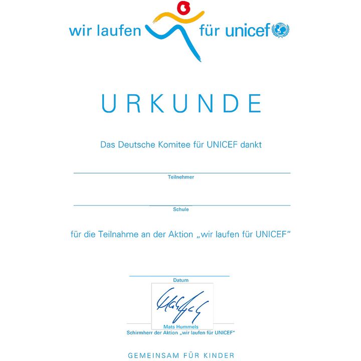 Urkunde Laufen für UNICEF